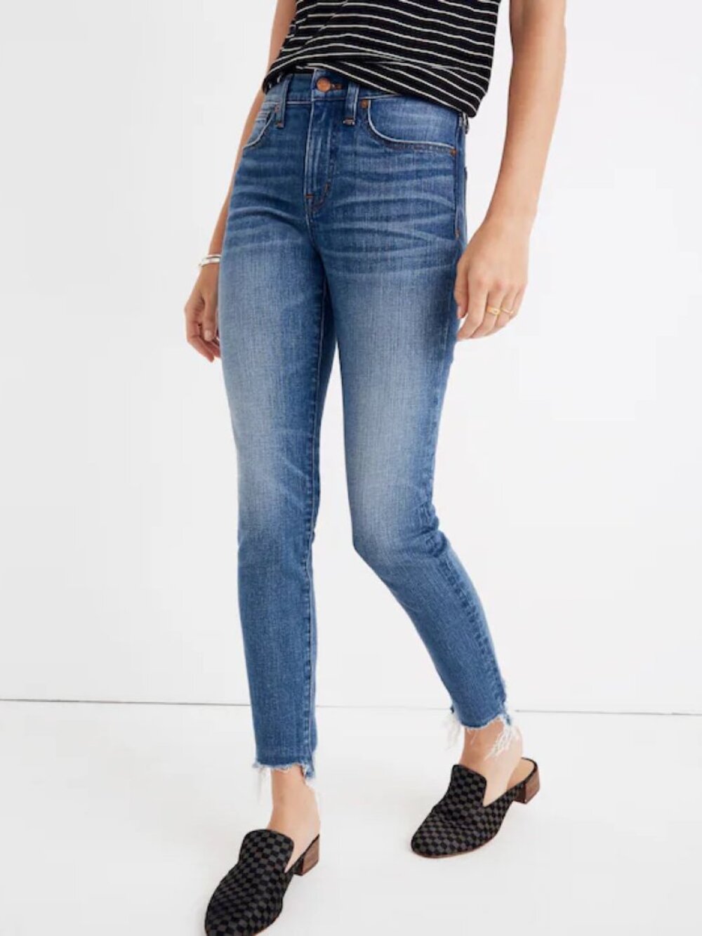 Madewell Sz 25 High-Rise Skinny Crop Jeans featuring a deconstructed hem pockets